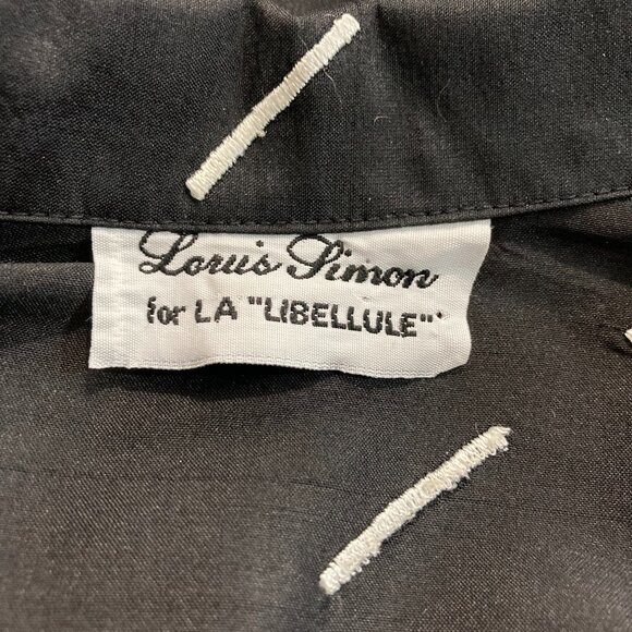 Vintage LOUIS SIMON for La "Libellule" Black White Silk Tunic Jacket Button Up - Picture 5 of 9